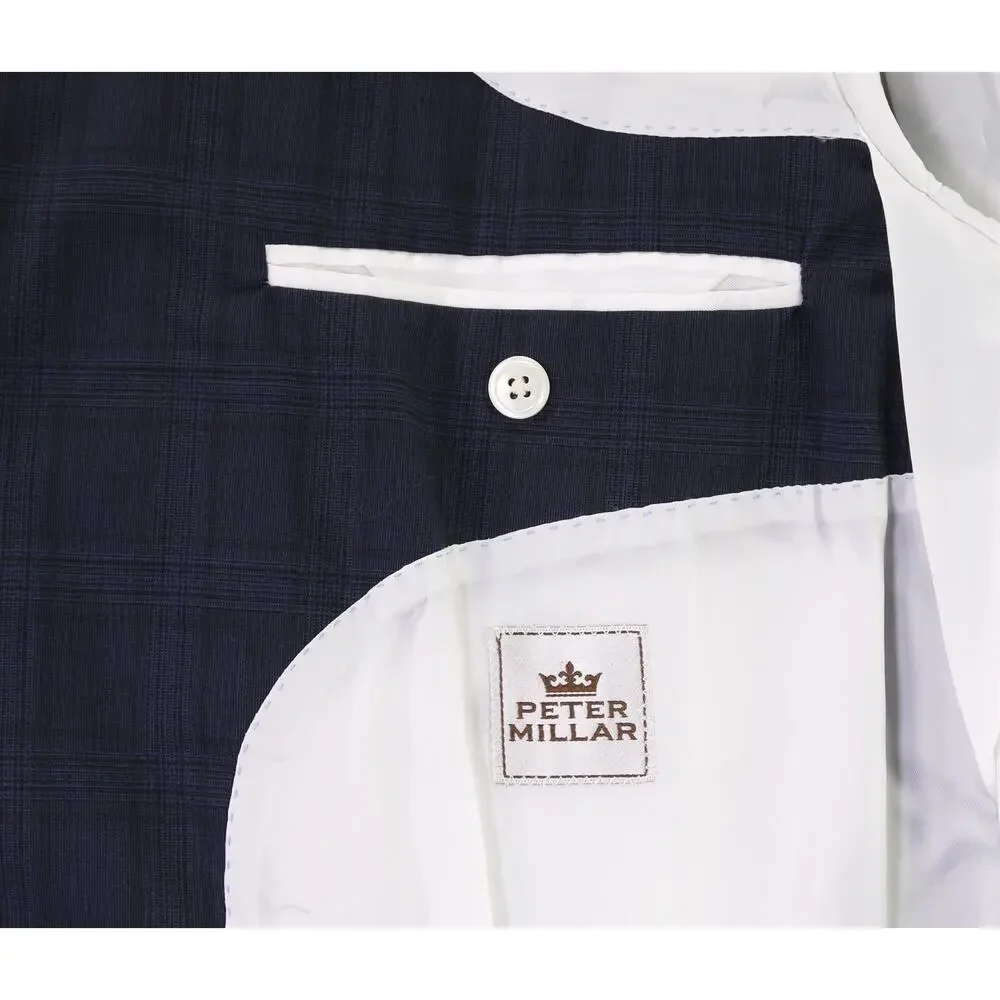 Peter Millar Navy Blue Black Plaid Check Black Double Breasted Wool Suit 44R